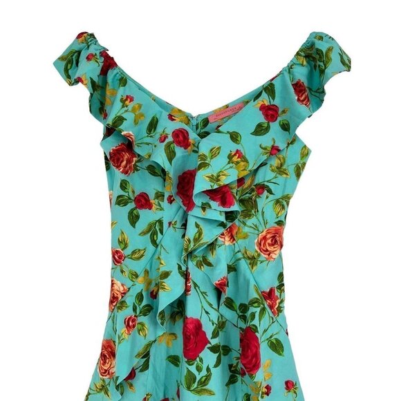 Signatures Ruffle Front Flounce Mini Dress Size S Rose Print Back Zip Ruffle Hem - Picture 2 of 16